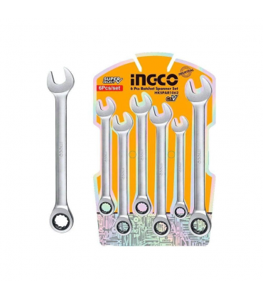 Ingco HKSPAR1062 6-Piece Cr-V Steel Ratchet Spanner Set