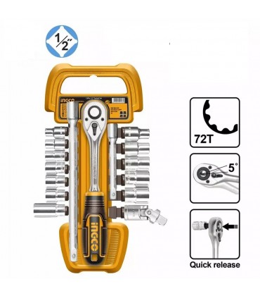 Ingco HKTS12171 27 PCS 1/2 Inch Socket Set with Handle Ratchet