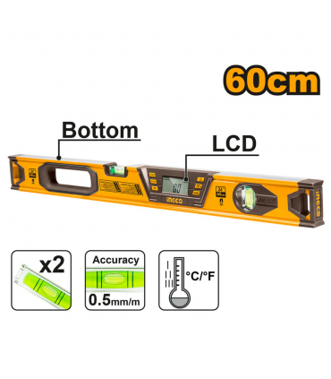 Ingco HSL08060D 60cm Magnetic Carpenter's Digital Spirit Level