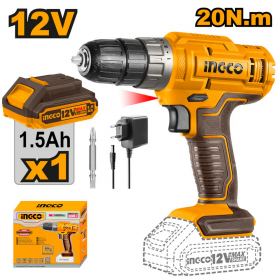 Ingco CDLI1218 12V Lithium-Ion 1.5Ah 20Nm Cordless Drill Set