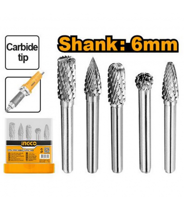 Ingco HRRC0051 12mm Tungsten Carbide Rotary Burrs Set - 5 Pieces