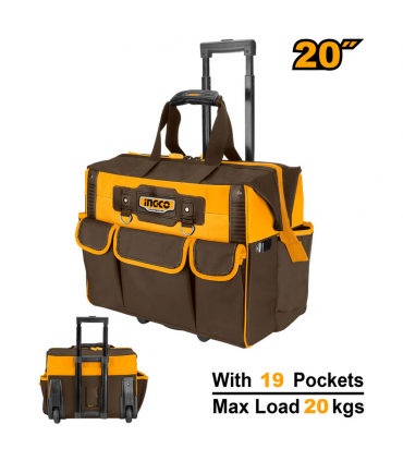 Ingco HRRTB2015 20" Industrial Telescopic Handle Rolling Rigid Tool Bag