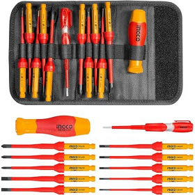 Ingco HKISD1201 1000V Interchangeable Insulated Screwdriver Set - 12 Pieces