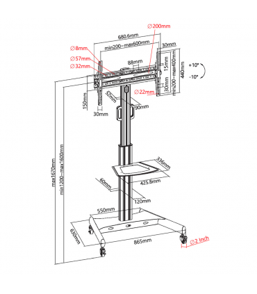 Titan SGB112 Landscape Adjustable Aluminum Shelf TV Brackets