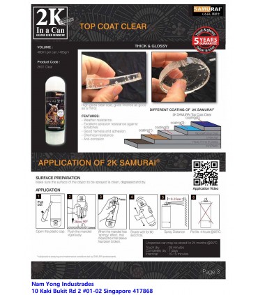 Samurai 2K01 Super High Gloss PU Clear Epoxy Spray Paint - 400mL