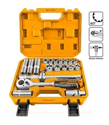 Ingco HKTS12201 1/2" Socket Set With Ratchet Handle - 20 Pieces