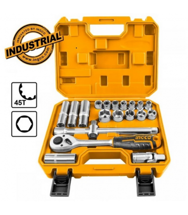 Ingco HKTS12201 1/2" Socket Set With Ratchet Handle - 20 Pieces