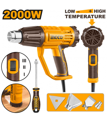 Ingco HG200047 2000W Three Stages Heat Gun With Tool Kit