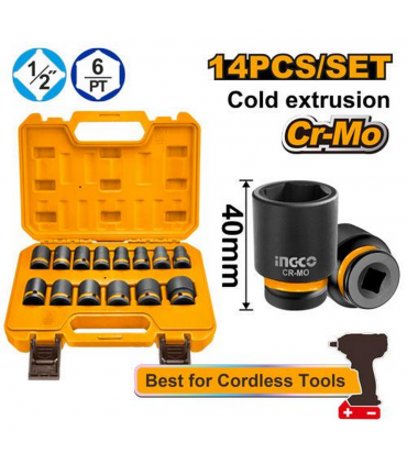 Ingco HKISSD12141 1/2" Standard Impact Socket Set - 14 Pieces