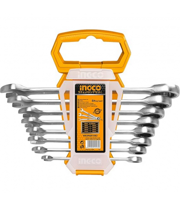 Ingco HKSPAR1082 Industrial Ratchet Spanner Combo Set - 8 Pieces