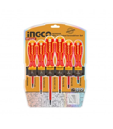 Ingco HKISD0608 Electrician Insulated Screwdriver Set - 6 Pieces
