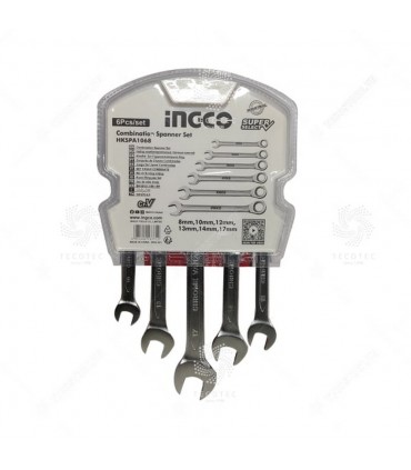 Ingco HKSPA1068 8 - 17mm 6 PCS Combination Spanner Set
