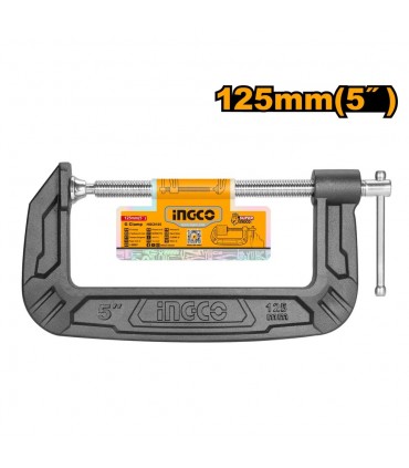 Ingco HGC0105 5 Inch Throat Depth 25mm Malleable Cast Iron G Clamp