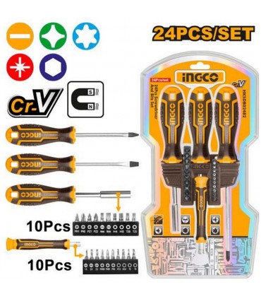 Ingco HKSDB02482 24 PCS Magnetic Tips Screwdriver and Bits Set