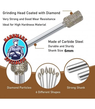 60 Grit Multi-Shape Rotary Grinding Bits/Diamond Burr Set - 6-Piece