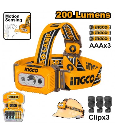 Ingco HHL013AAA8 200 lumens LED Light Adjustable Strap Head Lamp
