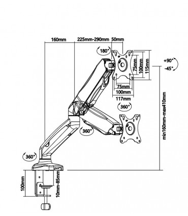 Titan SGB381A Gas Spring Arm 360° Rotation Monitor Mount