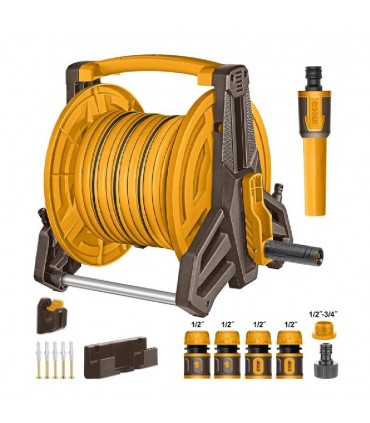 Ingco HHR20124 3-Ply 20M Quick Connectors Hose Reel with Nozzle Set