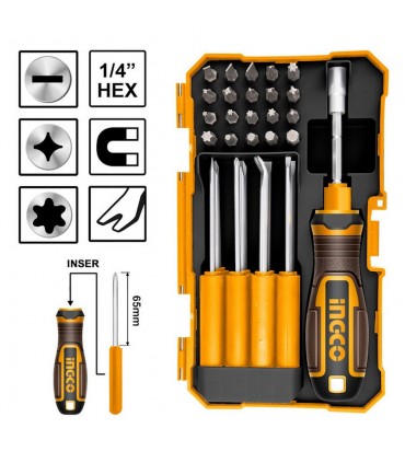 Ingco AKISD3001 30 Pcs Interchangeable Screwdriver and Bits Set