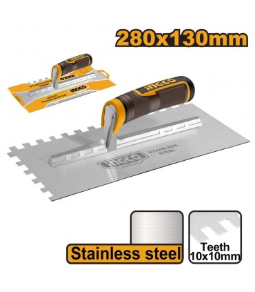 Ingco HPTT28138 280 X 130mm Durable Steel Blade Plastering Trowel With Teeth