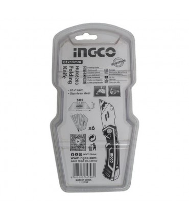 Ingco HUK6288 180mm 6 PCS Blade Folding Cutter Knife