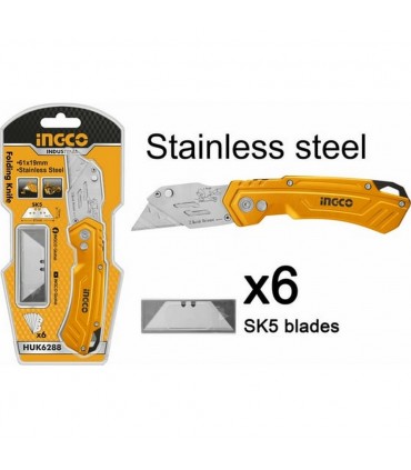 Ingco HUK6288 180mm 6 PCS Blade Folding Cutter Knife