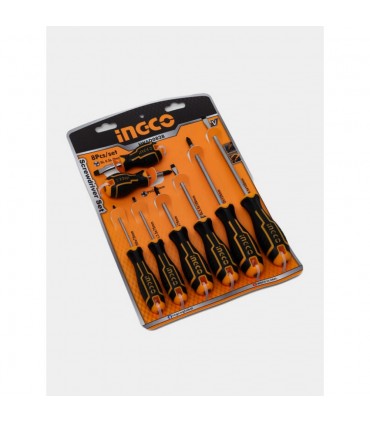Ingco HKSD0828 8 Pcs High Durability Comfortable Grip Screwdriver Set