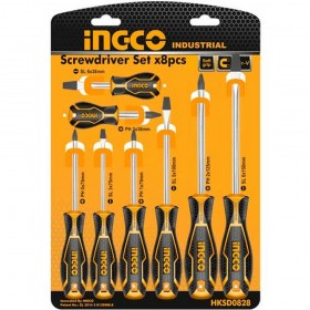 Ingco HKSD0828 8 Pcs High Durability Comfortable Grip Screwdriver Set
