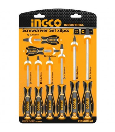 Ingco HKSD0828 8 Pcs High Durability Comfortable Grip Screwdriver Set