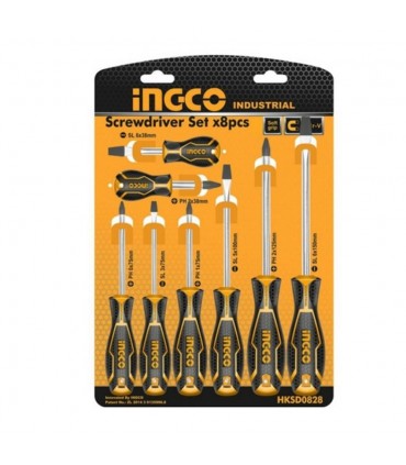 Ingco HKSD0828 8 Pcs High Durability Comfortable Grip Screwdriver Set