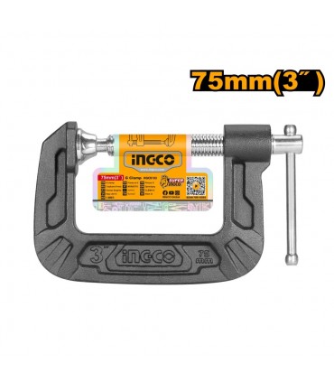 Ingco HGC0103 3 Inch 75mm Jaw Malleable Cast Iron G Clamp