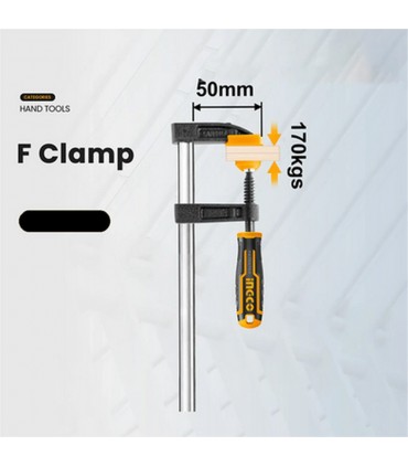 Ingco HFC020802 80 x 300mm Sturdy Bar F Clamp with Plastic Handle