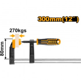 Ingco HFC020802 80 x 300mm Sturdy Bar F Clamp with Plastic Handle