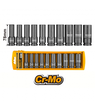 Ingco HKISSD12102L 1/2" Drain Cr-Mo Deep Impact Socket Set - 10 Pieces
