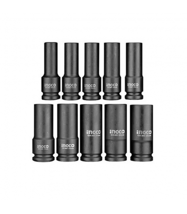 Ingco HKISSD12102L 1/2" Drain Cr-Mo Deep Impact Socket Set - 10 Pieces