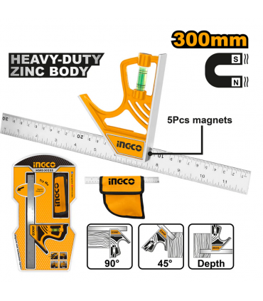 Ingco HSR530255 12" 300mm Magnetic Lock Combination Square