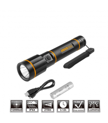 Ingco HCFL1865051 450lumens Waterproof Rechargeable LED Flashlight