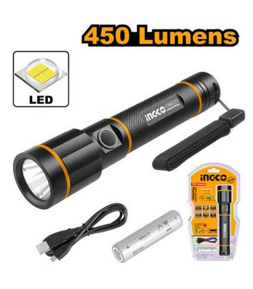 Ingco HCFL1865051 450lumens Waterproof Rechargeable LED Flashlight