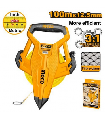 Ingco HFMT83100 100mx12.5mm Fiberglass Measuring Tape