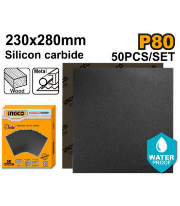 Ingco AKHS008016 230x280mm P80 Silicon Carbide Waterproof Sandpaper