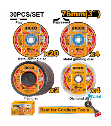 Ingco MCD07630 76mm Cutting And Grinding Disc Set - 30 Pieces