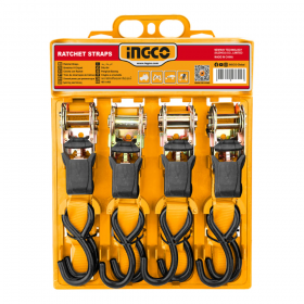 Ingco HRSP065607 25X6mm 0.65T Rachet Strap Set With Hook - 4 Pieces