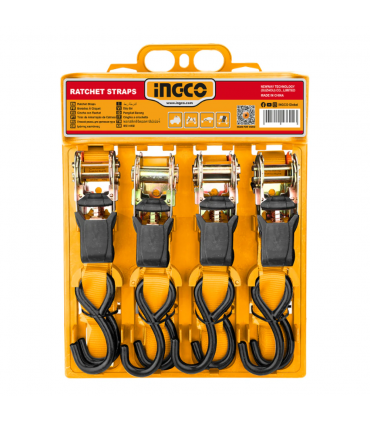 Ingco HRSP065607 25X6mm 0.65T Rachet Strap Set With Hook - 4 Pieces