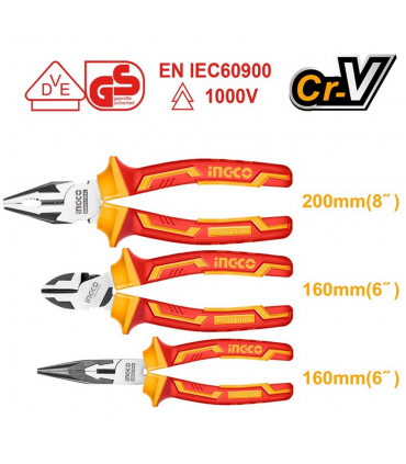 Ingco HIKPS28318 1000V Cr-V Insulation Pliers Set - 3 Pieces