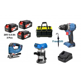 Dong Cheng DCKIT17 20V Lithium-ion 4.0 Ah Cordless Combo Kit - (Trimmer + Jig Saw +  Driver Drill)
