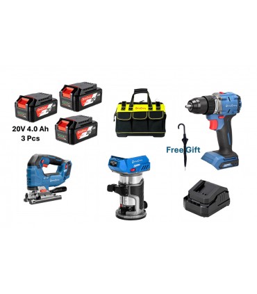 Dong Cheng DCKIT17 20V Lithium-ion 4.0 Ah Cordless Combo Kit - (Trimmer + Jig Saw +  Driver Drill)