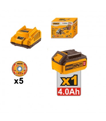 Ingco CAGLI261021 20V Lithium-Ion 4.0 Ah Cordless Angle Grinder