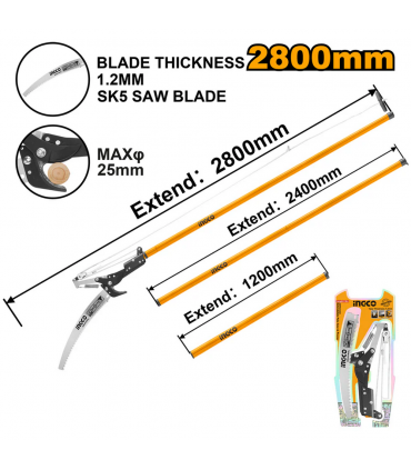 Ingco HEPS25281 25mm Extendable Tree Telescopic Pruning Cutter and Saw