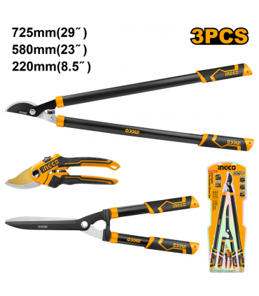 Ingco HLT76033 Pruning, Hedge Shears And Lopper Garden Set - 3 Pieces