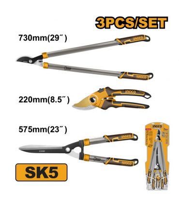 Ingco HLT76033 Pruning, Hedge Shears And Lopper Garden Set - 3 Pieces